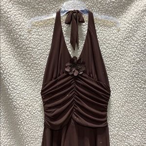 Brown/Pink glitter party or prom dress.